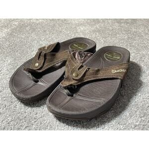 Skechers Womens Tone Ups Brown Leather Thong Sandals Flip Flops Y2K Size 8
